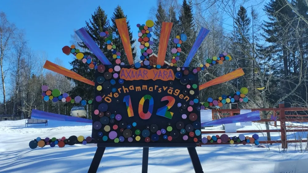 Colourful sign at Axmar Yara sensory and play garden