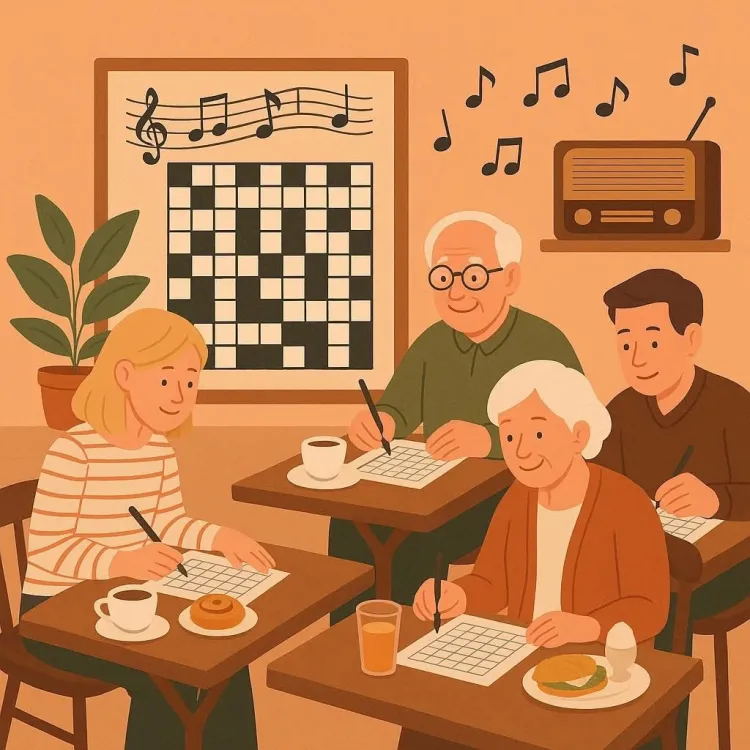 En AI-genererad bild med människor som spelar melodikrysset