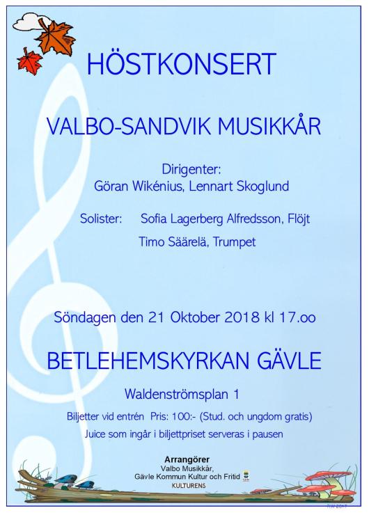 HÖSTKONSERT med Valbo-Sandvik Musikkår