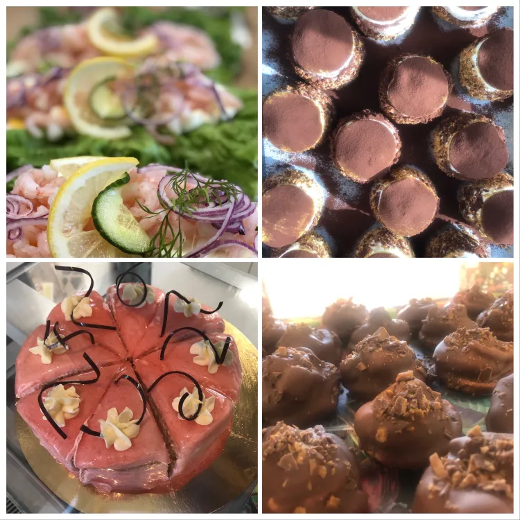Fyra bilder med olika bakverk