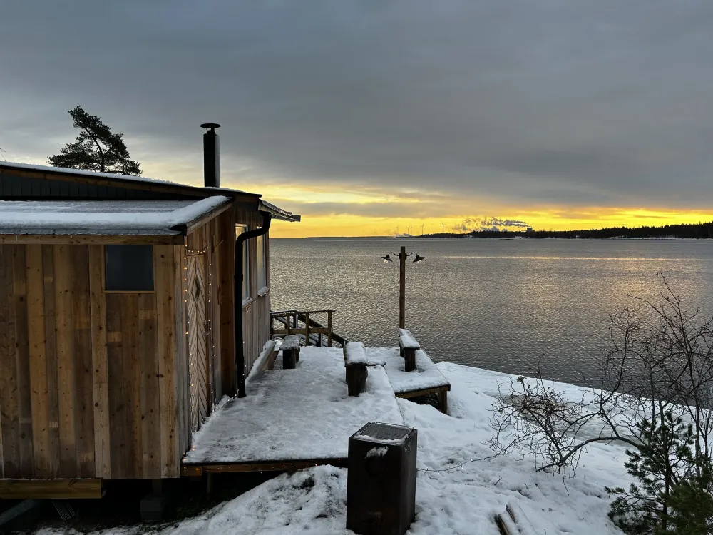 Wood-fired sauna and cold bath.