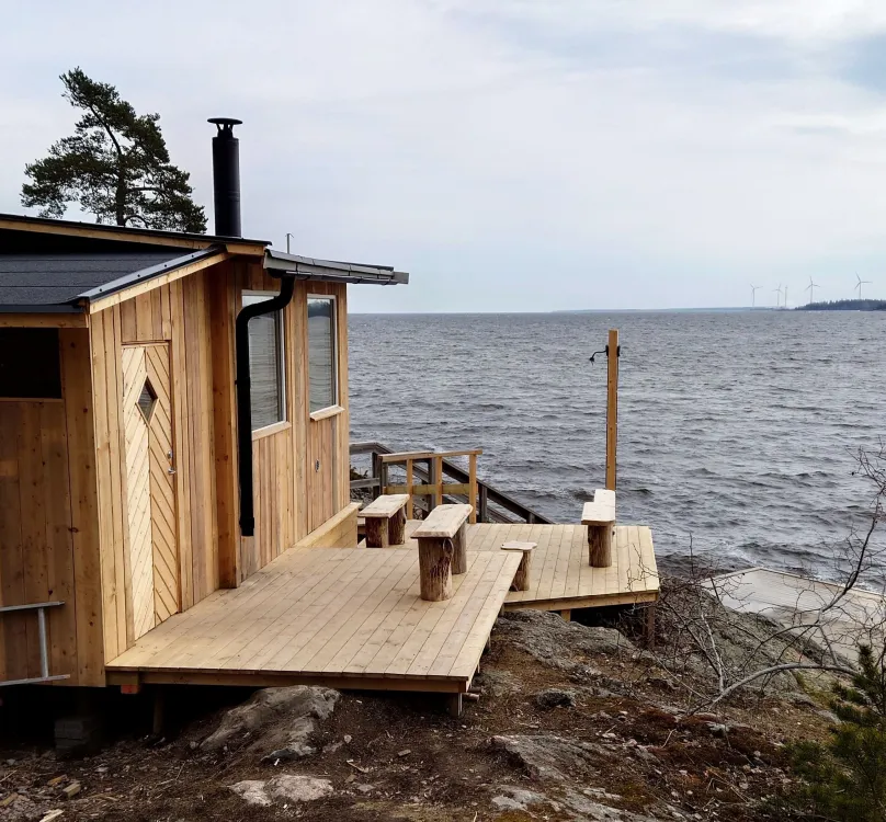 Wood-fired sauna and cold bath.